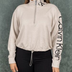 Calvin‎ Klein Women's XL Beige Zip Drawstring Sweatshirt